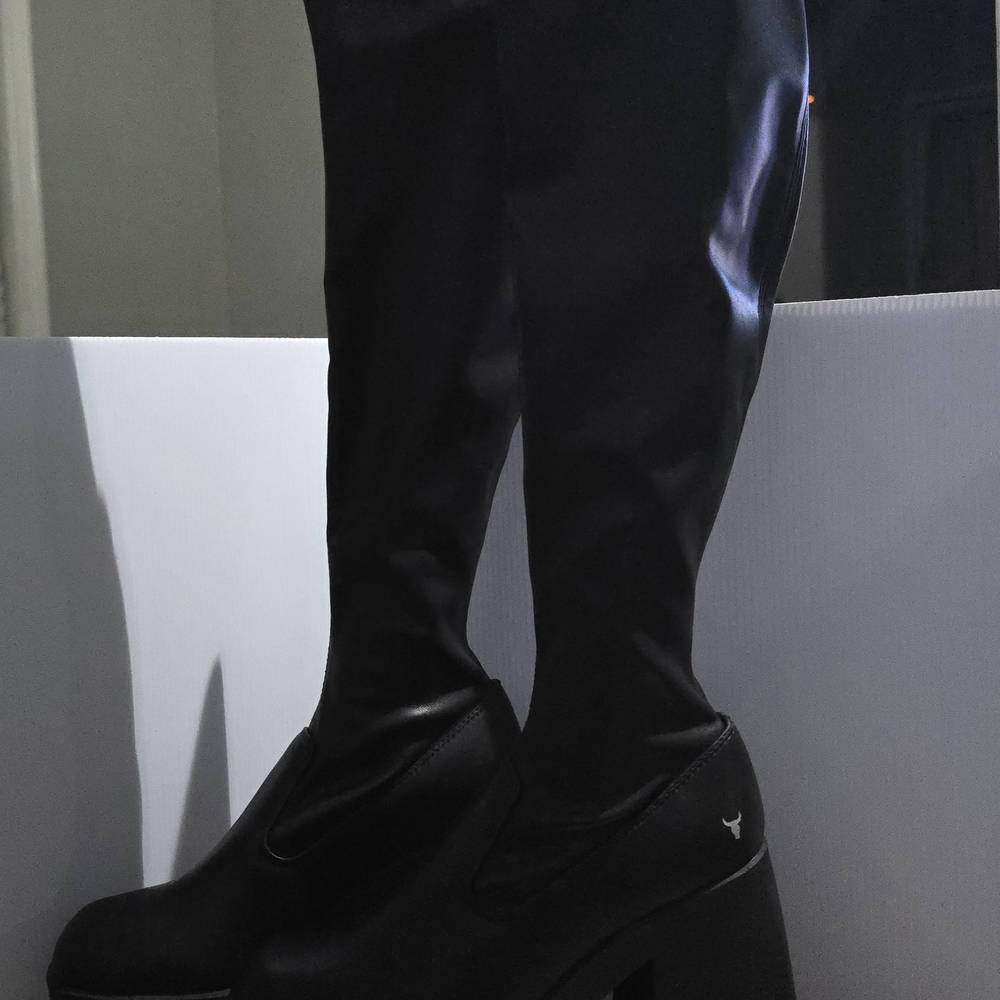 Windsor Smith Black Knee-High Platform Heeled Boots - Picture 8 of 14